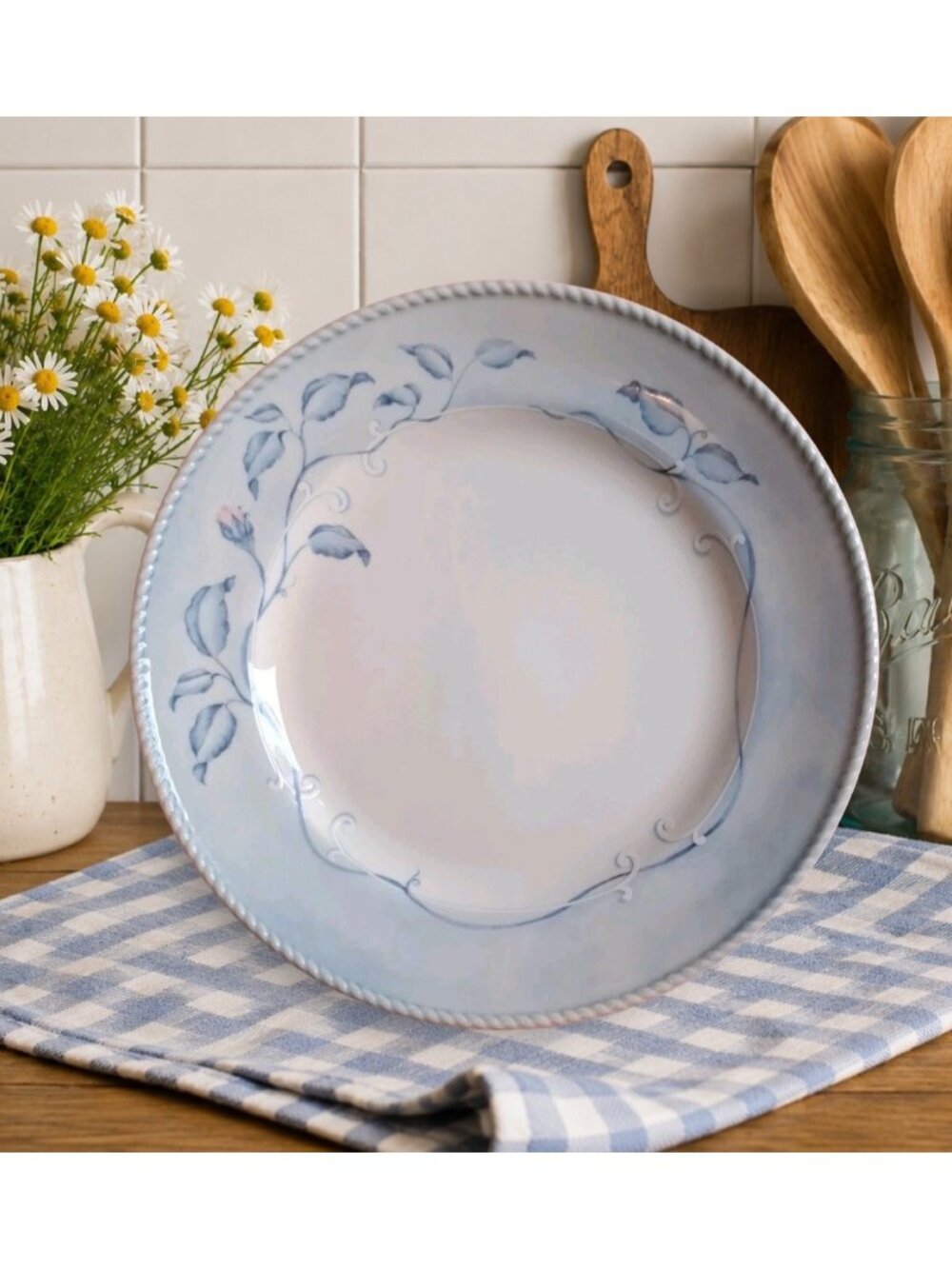 4 Lenox Swedish Lodge Swedish Rose Luncheon Plate 9 1/2" Blue White Louise Le La - Picture 2 of 5